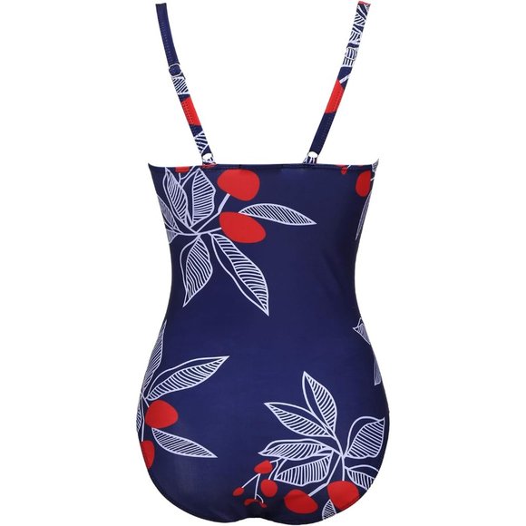 Women's Nylon Vintage Retro Push Up Ruched Tummy Control Bathing Suits - Picture 5 of 6